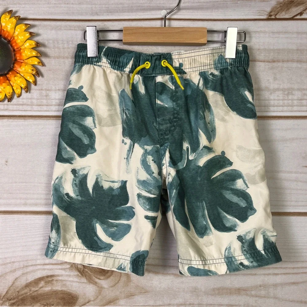Tea Collection Boys 6 Teal Tropical Palm Swim Swimsuit‎ Trunks Board Shorts
